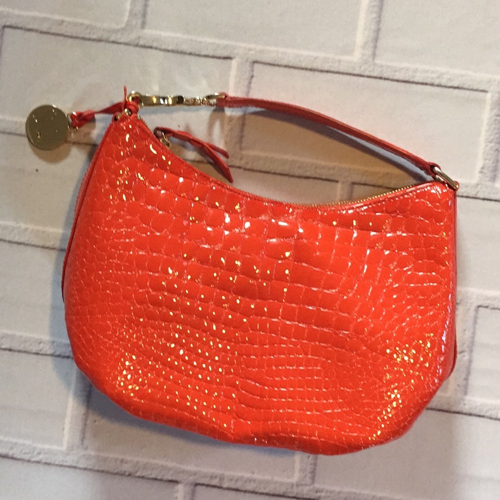 Stuart Weitzman Orange Croc-Patterned Hobo with Gold Details